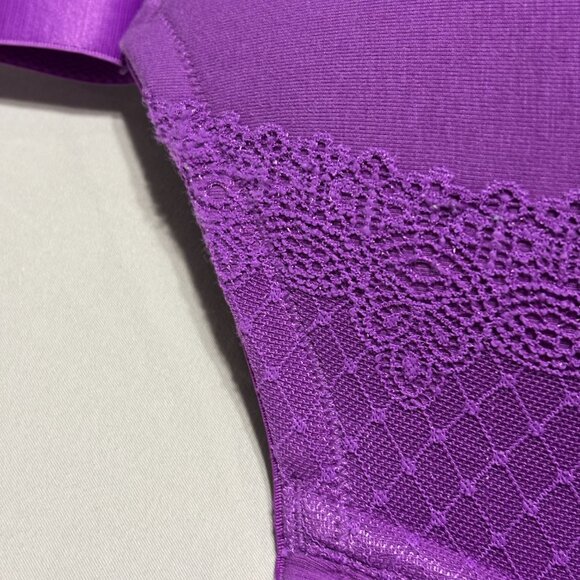 Cacique 46DDD Lightly Lined Front Closure T-Shirt Bra‎ Purple Lace Racerback - Picture 5 of 11
